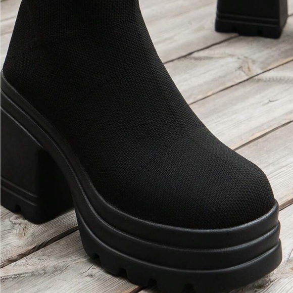 Women's Casual Knitted High Heel Thick Sole Fashion Boots, Elastic Over-the-knee - Picture 4 of 6
